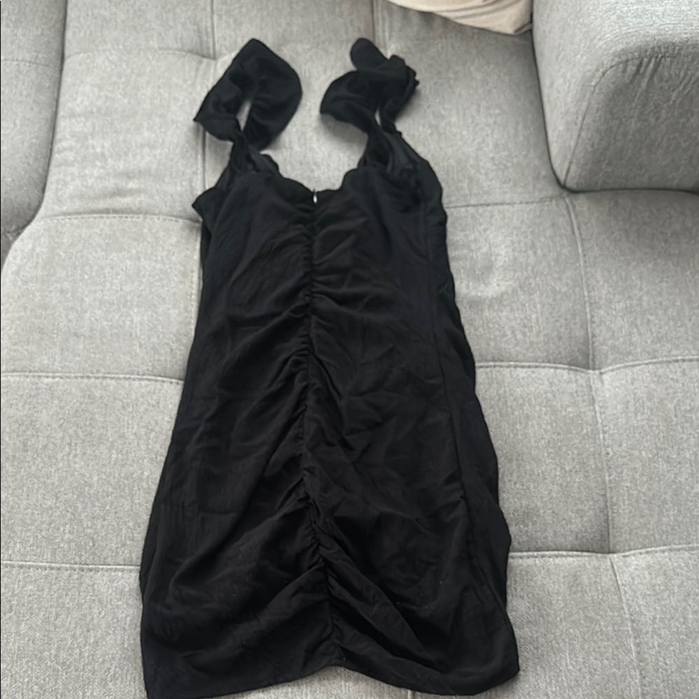American Threads Black Ruched Bodycon Mini Dress - Picture 3 of 3